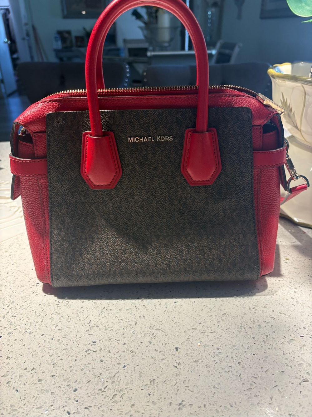 Michael Kors Red and Brown Logo Satchel